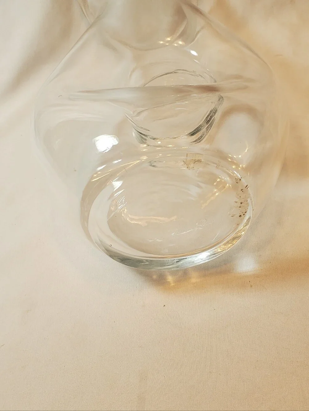 Wine Decanter Clear Glass Pitcher With Donut Hole Cutout Vintage Vase MCM Retro